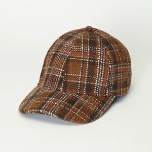 NWT Lucky Brand Plaid Wool Baseball Cap in Dark Brown One Size